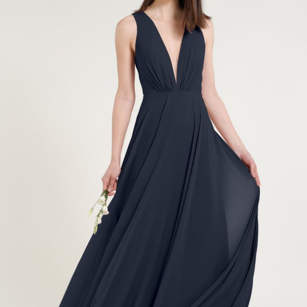 Jenny Yoo Navy Plunging V-Neck Chiffon Wedding Dress